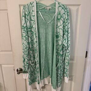 Cato Women's Open Duster Green Floral Teacher Plus Size 18/20 W Long Sleeve
